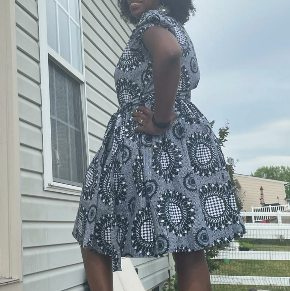Ankara black and white sun flower dress
